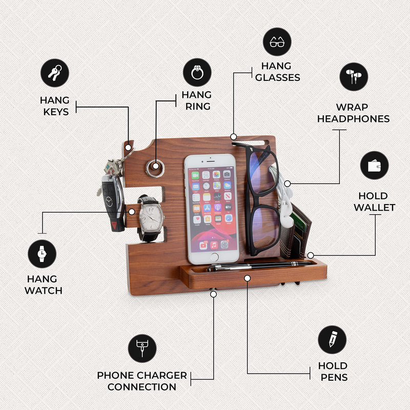 [Australia - AusPower] - Wooden Docking Station for Men and Docking Station Organizer - Wooden Phone Docking Station - Wooden Phone Stand and Phone Station - Mens Docking Station and Organizer with eBook - by Peraco 