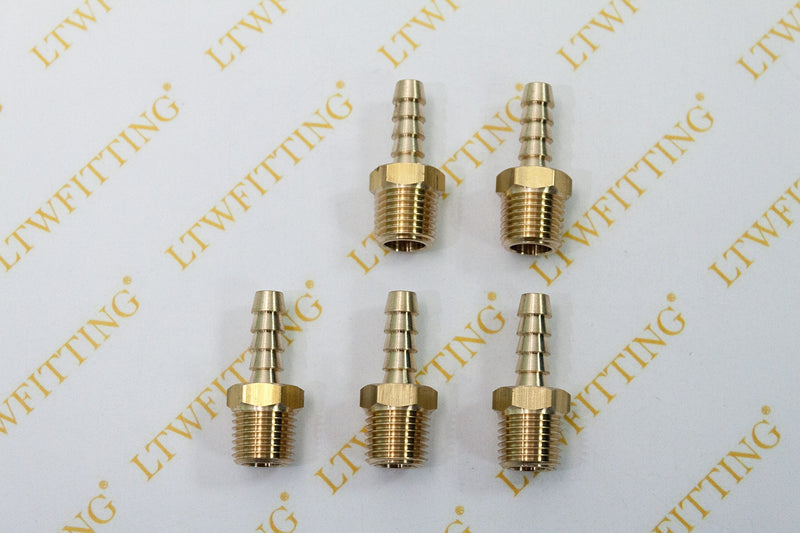 [Australia - AusPower] - LTWFITTING Brass Fitting Coupler 1/4-Inch Hose Barb x 1/4-Inch Male NPT Fuel Gas Water(Pack of 5) 