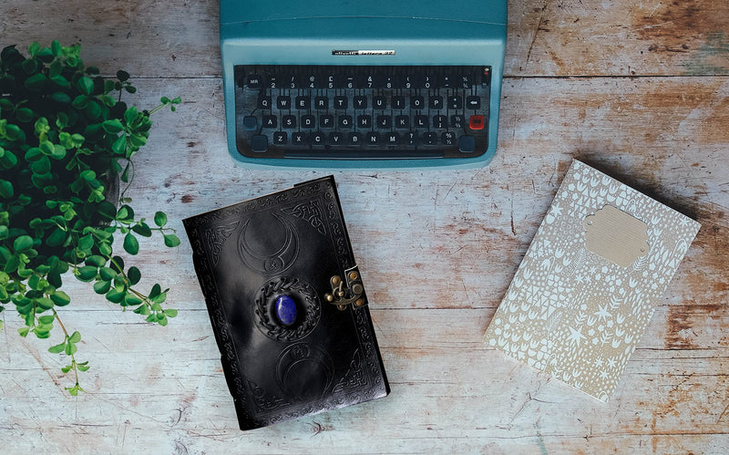 [Australia - AusPower] - 3 Moon Blue Lapiz Embossed Vintage Leather Journal | 240 Pages of Antique Handmade Deckle Edge Vintage Paper, Leather Sketchbook, Drawing Journal, Great Gift (5 by 7 inch, black) 5 by 7 inch 