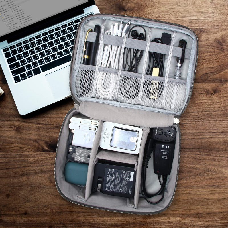 [Australia - AusPower] - Electronics Organizer Travel Universal Cable Organizer Bag Waterproof Electronics Accessories Storage Cases for Cable, Charger, Phone, USB, SD Card, Hard Drives, Power Bank, Cords Grey 
