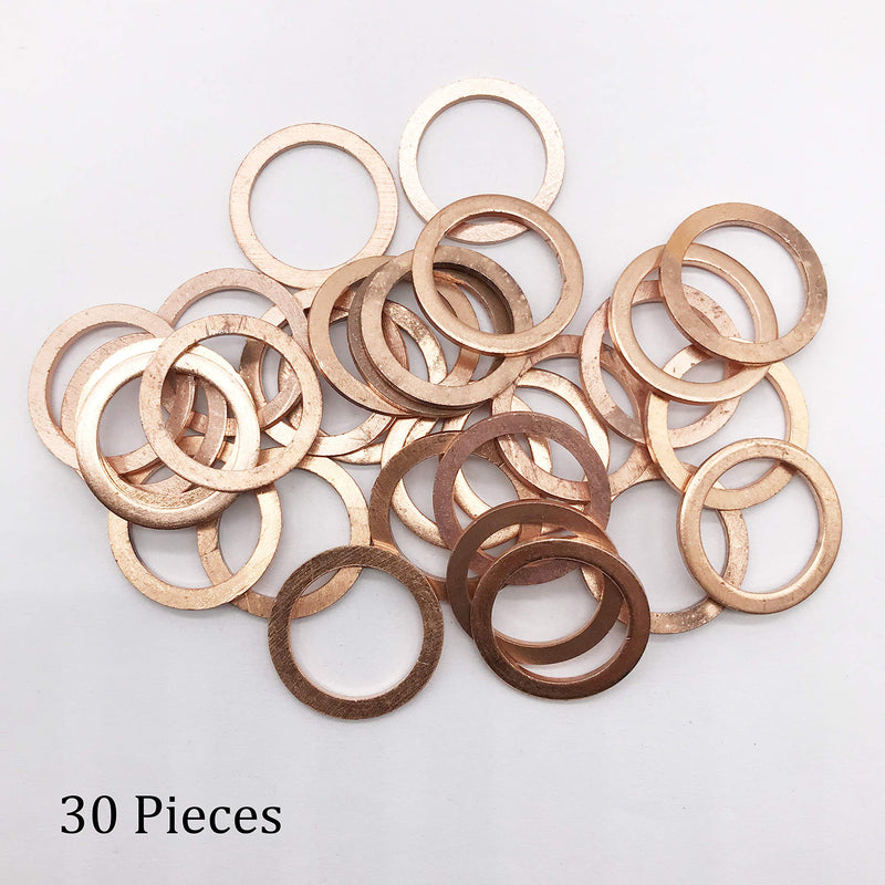 [Australia - AusPower] - M18 Flat Washer Copper Sealing Ring, 18mm ID 24mm OD 1.5mm Thickness Metric Sealing Gasket, 30 Pieces M18 