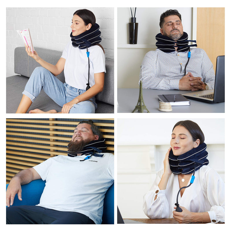 [Australia - AusPower] - Dr Fix Cervical Neck Traction Device for Instant Neck Pain Relief at Home | Elastic Band (Dark Blue, 12-17) Dark Blue 12-17 Inch (Pack of 1) 