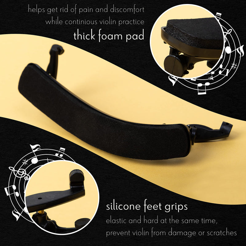 [Australia - AusPower] - VAL Strings Violin Shoulder Rest - Comfortable Thick Foam Chick Pad Silicone Feet Grips Easy to Use – Gift for Musicians Essential Element Viola Accessory Black 