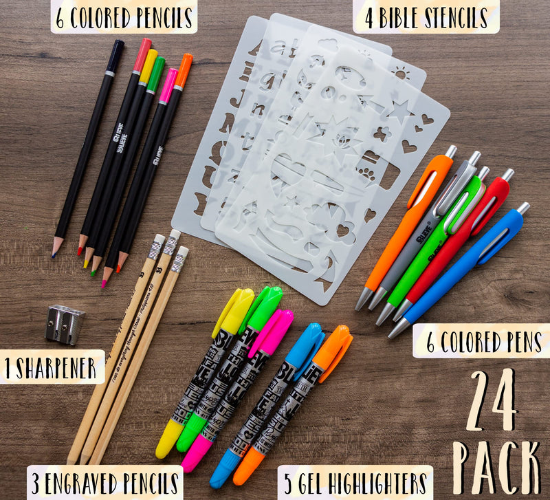 [Australia - AusPower] - BLIEVE - Bible Journaling Kit With Gel Highlighters And Pens No Bleed, Scripture Markers and Pencils Supplies, Stencils Planner Set For Coloring Journal Art Illustrated By Faith Christian Gifts 24pcs Brown 24pcs 