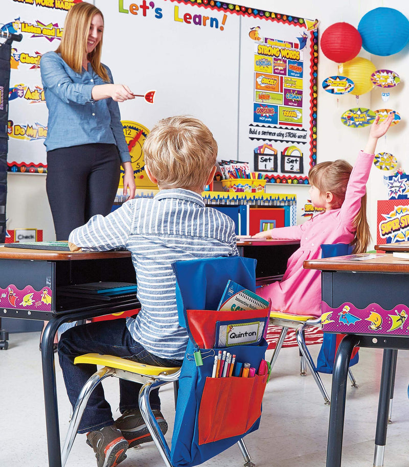 [Australia - AusPower] - Carson Dellosa Chairback Buddy Pocket Chart—Blue and Red Desk Chair Seat Back Organizer With 6 Pockets for Classroom Supplies, Student Name Tag With Pocket (15" x 19") Blue & Red 