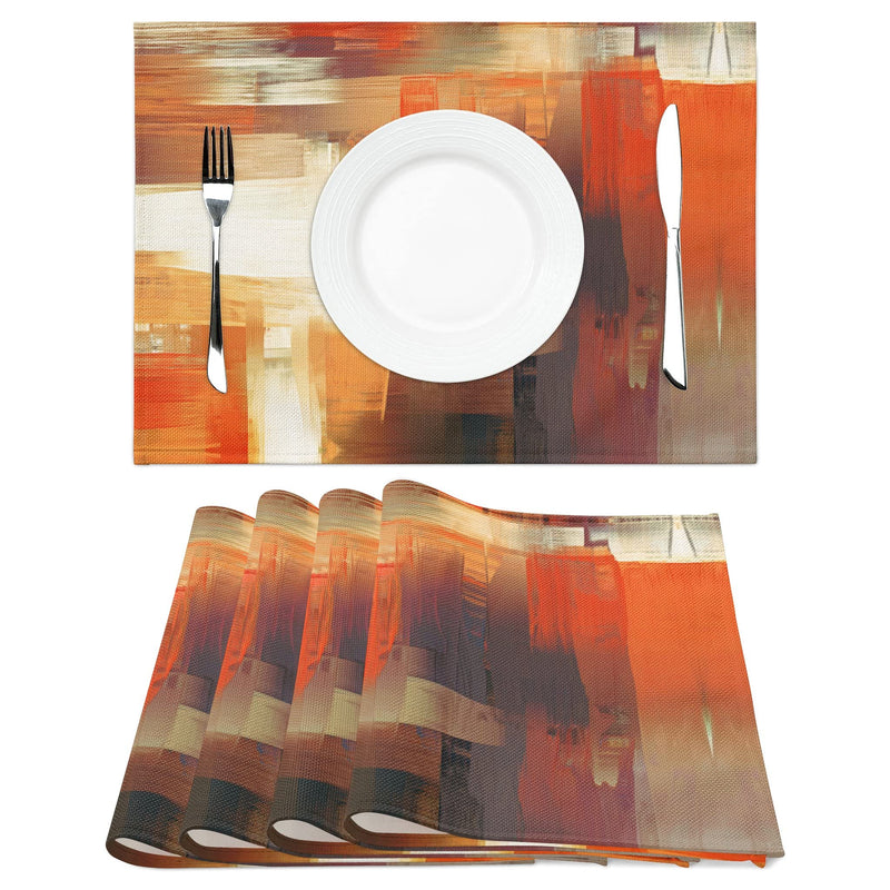 [Australia - AusPower] - Modern Art Placemats Set of 4 Orange Abstract Painting Place Mats Washable Linen Placemat for Kitchen Dining Table Home Party Decor 18x12 Inches 