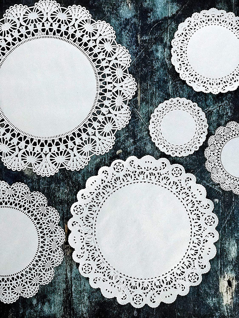 [Australia - AusPower] - White Round paper Lace Table Doilies 4 5 6 8 10 and 12 inches Assorted Sizes (Variety pack of 120 - 20 of each) 