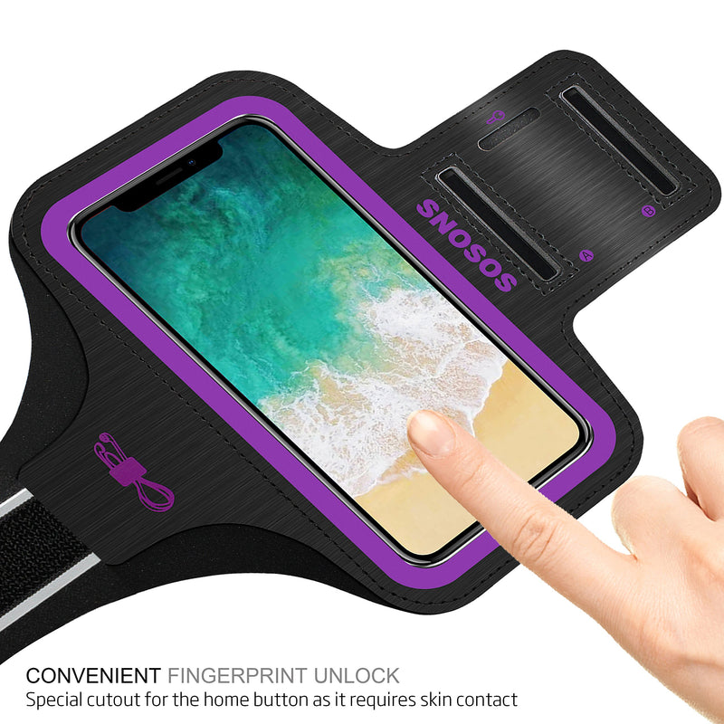 [Australia - AusPower] - SOSONS iPhone X Armband, Water Resistant Sports Gym Armband Case for iPhone X.Fingerprint Touch Supported and Fits Smartphones with Slim Case,Armband with Card Pockets + Extension Strap Purple 