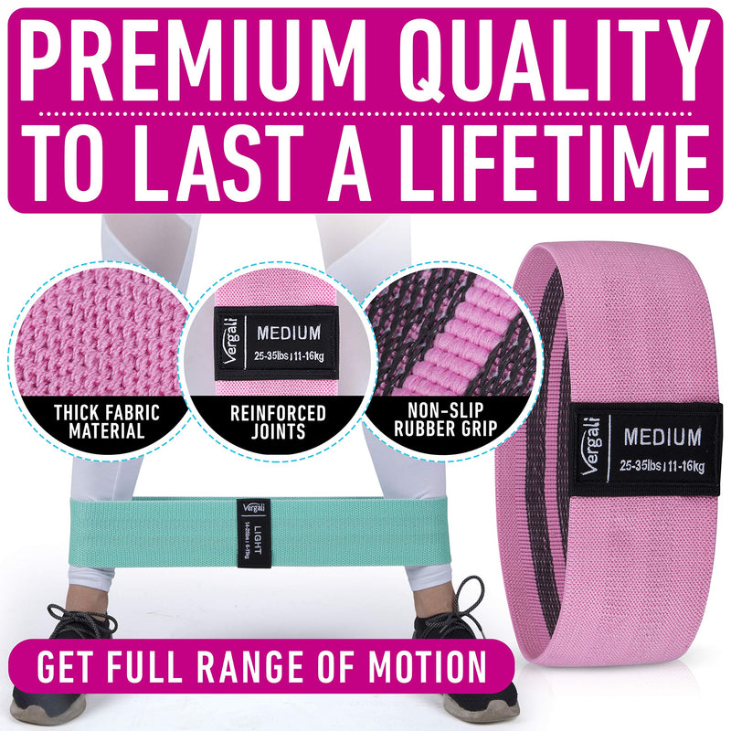 [Australia - AusPower] - Vergali Fabric Booty Bands for Women Butt and Legs. Set of 4 Non Slip Cloth Resistance Working Out Band for Glute, Thigh, Squat with Workout Resistant Fitness Training Guide to Exercise at Home or Gym 