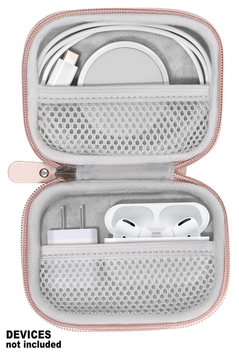 [Australia - AusPower] - Travel Protection and Storage Case for Airpods Case, Featured Design, mesh Pouches for airpods case, Wall Charger and Cable, (Rose Gold) Rose Gold 