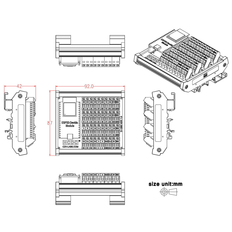 [Australia - AusPower] - DIN Rail Mount Screw Terminal Block Breakout Module Board for ESP32-DevKitC 