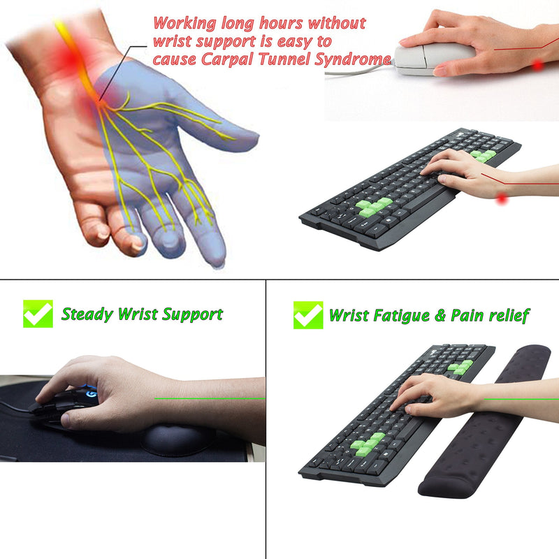 [Australia - AusPower] - BRILA Memory Foam Mouse & Keyboard Wrist Rest Support Pad Cushion Set for Computer, Laptop, Office Work, PC Gaming - Massage Holes Design - Easy Typing Wrist Pain Relief (Black) Black Bundle 