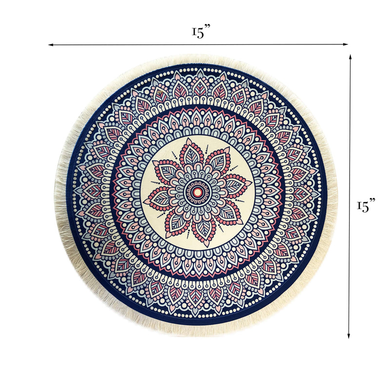 [Australia - AusPower] - Inusitus Oriental Rug Place Mats – Set of 2 Round Table Mats with Fringes - Miniature Carpet Design Table Setting placemats - Stunning Dining Table Décor for Home, Kitchen & Bars (Round) 