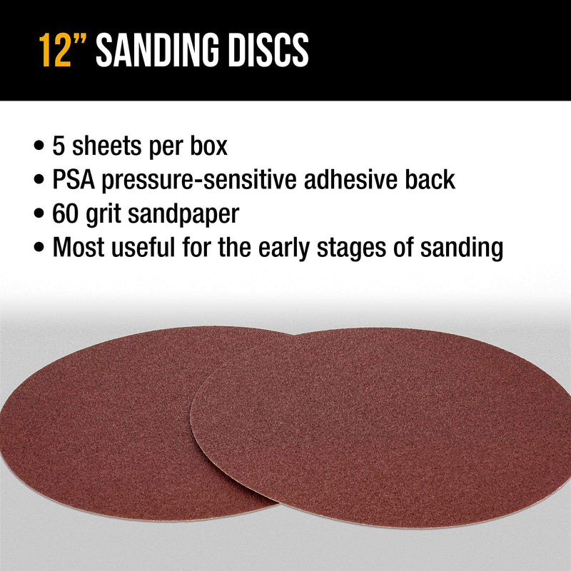 [Australia - AusPower] - Dura-Gold Premium 12" Sanding Discs - 60 Grit (Box of 5) - Sandpaper Discs with PSA Self Adhesive Stickyback, Fast Cutting Aluminum Oxide Abrasive - Drywall, Floor, Woodworking, Automotive, Sander 60-Grit 