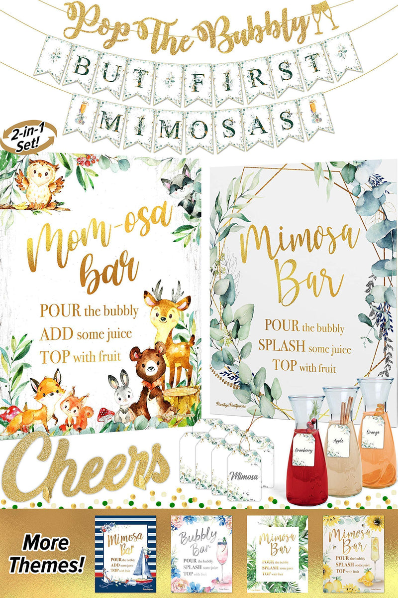 [Australia - AusPower] - Momosa Bar Kit - Woodland Baby Shower Decorations Boy Girl or Gender Neutral Party Decor with Rustic Forest Theme Animals & Creatures Fox Owl Bear Doe Buck Oh Deer Banner Mimosa Sign (Woodlands) Woodlands 