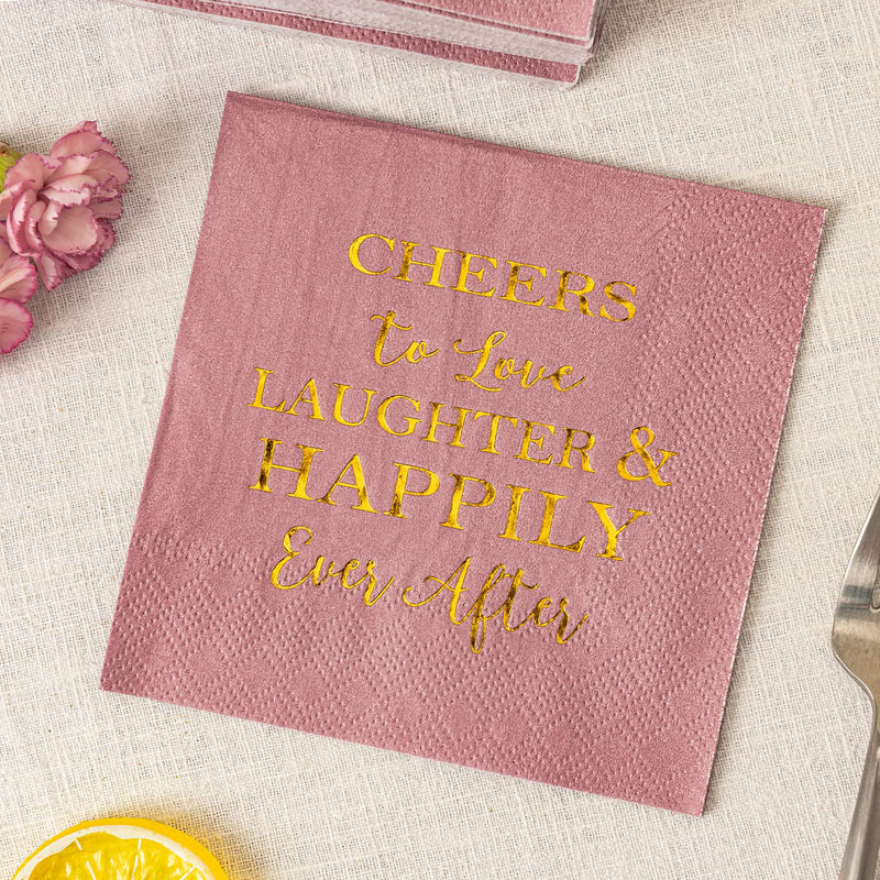 [Australia - AusPower] - Crisky Dusty Rose Bridal Shower Napkins Disposable Cocktail Napkins Gold Foil Beverage Desert Cake Napkins Engagement Party Decorations & Wedding Shower, Rehearsal Dinners Napkins [50 pcs, 3-ply] 