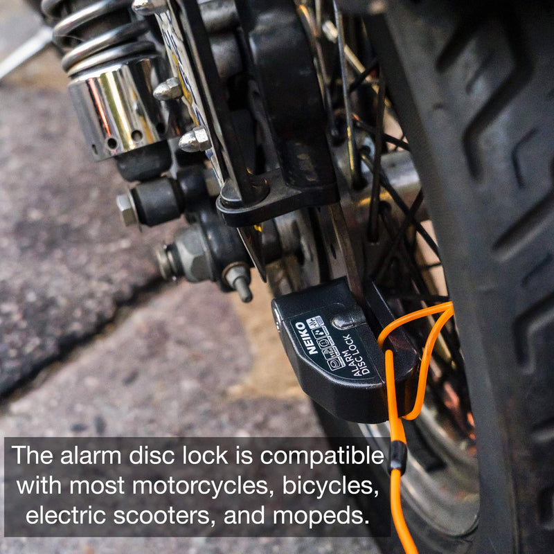 [Australia - AusPower] - NEIKO 52908A Motorcycle Wheel Disc Brake Lock with Alarm | Up to 110db Sound Alarm | Anti-Theft Motion Sensor Security | Universal Brake Rotors Padlock for Motorcycles, Bicycles, Scooters, and More 