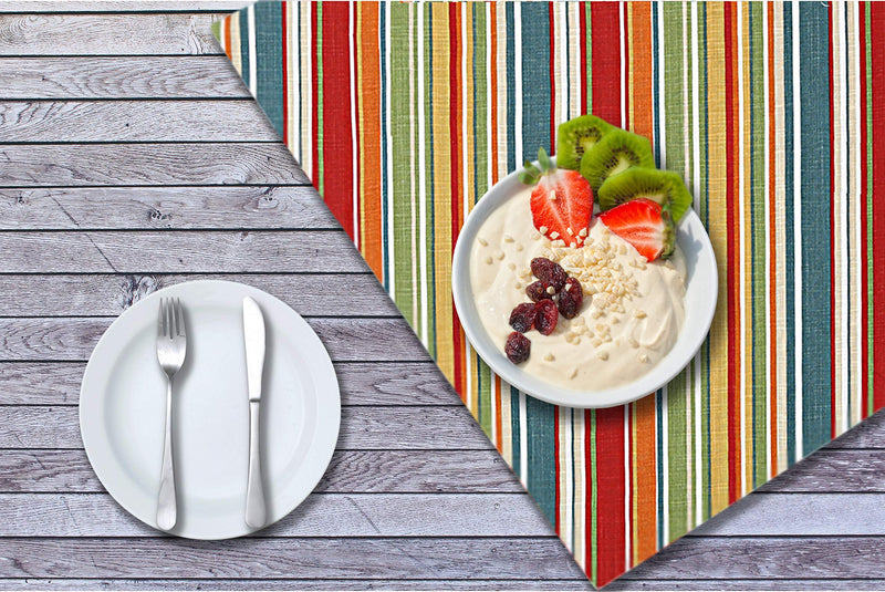 [Australia - AusPower] - Ruvanti Placemats for Dinning Table. 100% Cotton 13x19 Placemats Set of 6, Red & Fall Multi Strip Woven Placemats. Tablemats for Farmhouse, Spring placemats, Christmas Tablemats, Thanksgiving Dinners Multi Stripe 