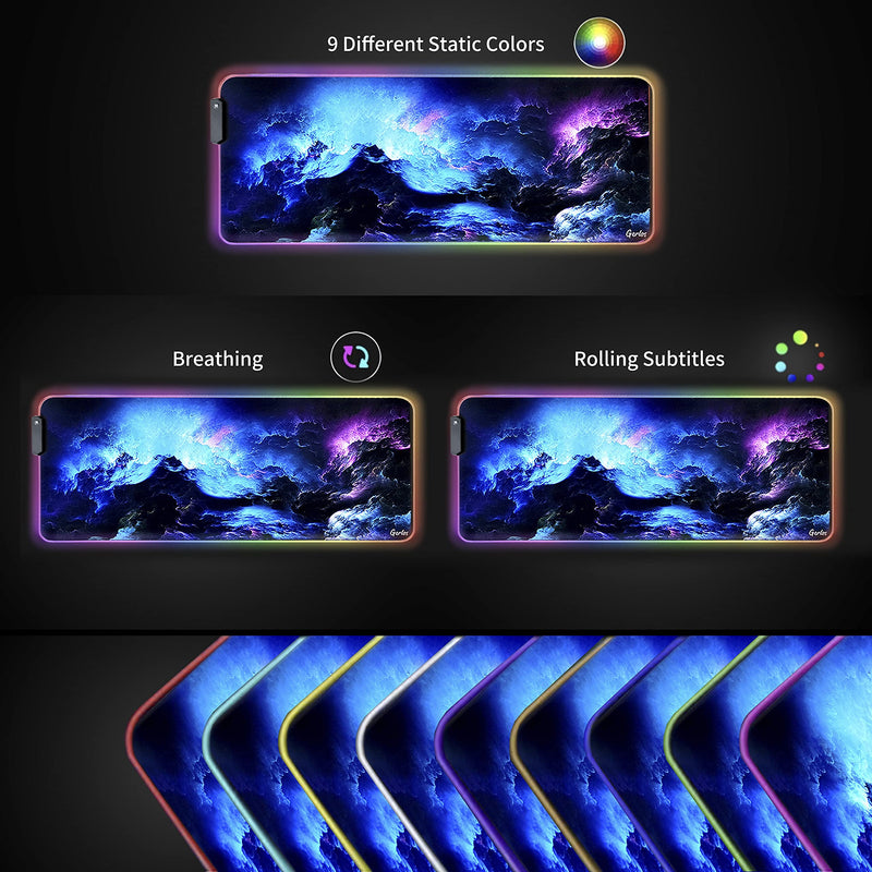 [Australia - AusPower] - RGB Gaming Mouse Pad, Gerlos Large Extended Soft Led Mouse Pad with 12 Lighting Modes 2 Brightness Levels, Water Resist Keyboard Pad, Computer Keyboard Mousepads Mat 800 x 300mm / 31.5×11.8 inches Blue 