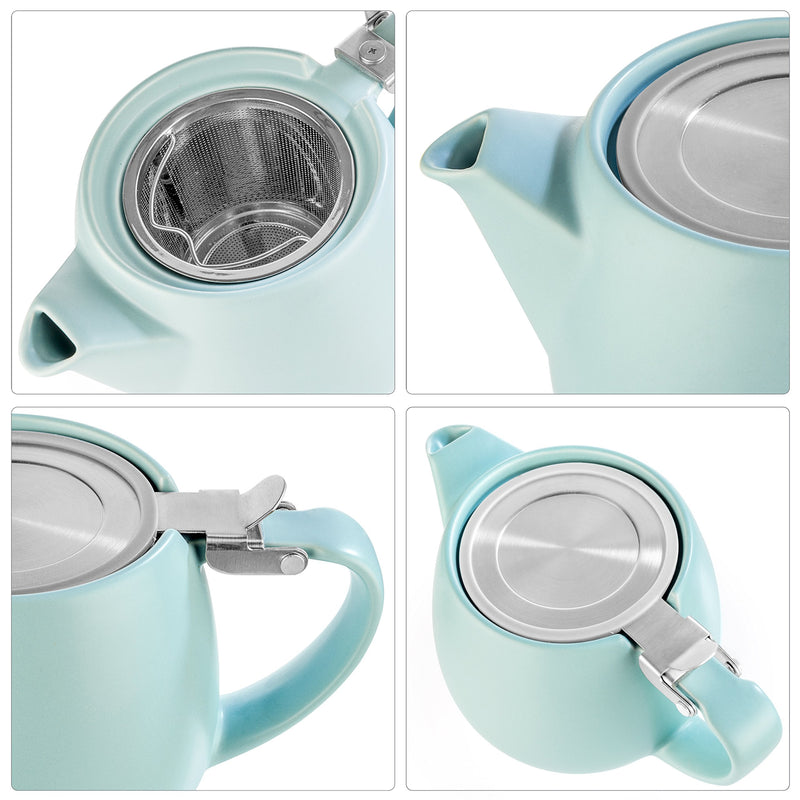 [Australia - AusPower] - Tealyra - Pluto Porcelain Small Teapot Turquoise - 18.2-ounce (1-2 cups) - Matte Finish - Stainless Steel Lid and Extra-Fine Infuser To Brew Loose Leaf Tea - 540ml 
