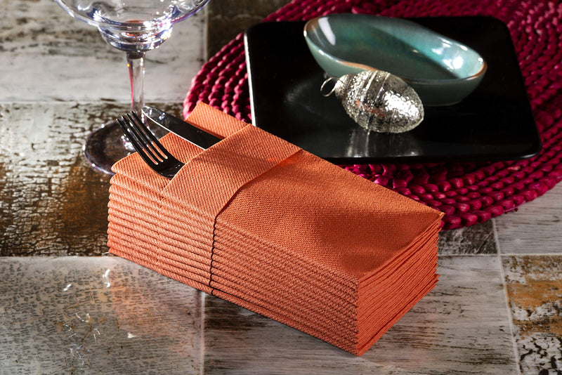 [Australia - AusPower] - Terracotta Dinner Napkins Cloth Like with Built-in Flatware Pocket, Linen-Feel Absorbent Disposable Paper Hand Napkins for Kitchen, Bathroom, Parties, Weddings, Dinners or Events, 1/8 Fold, Pack of 50 Terracotta 