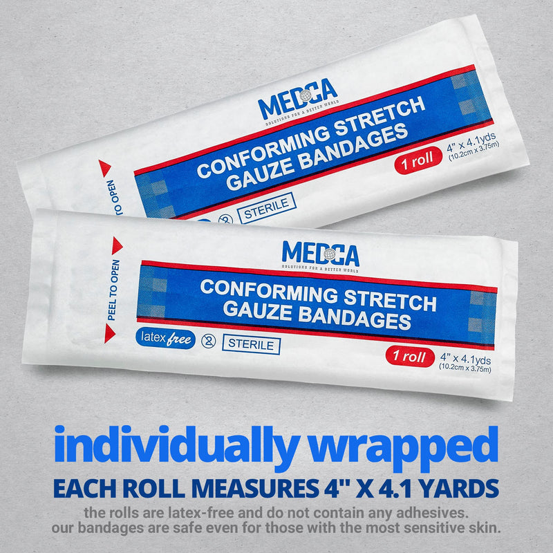 [Australia - AusPower] - Gauze Bandage Rolls - 4 Yards Per Roll of Sterile Medical Grade Gauze Bandage and Stretch Bandage Wrapping for Dressing All Types of Wounds and First Aid Kit by MEDca, (4" Pack of 24) 4 Inch 24 Count (Pack of 1) 