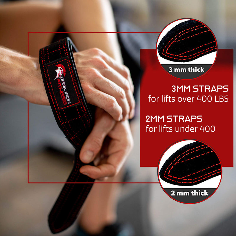 [Australia - AusPower] - Dark Iron Fitness Weightlifting Leather Suede Lifting Wrist Straps Bundle for Men and Women Wraps Weight for a Heavy Powerlifting Grip Hooks with Padded Support 