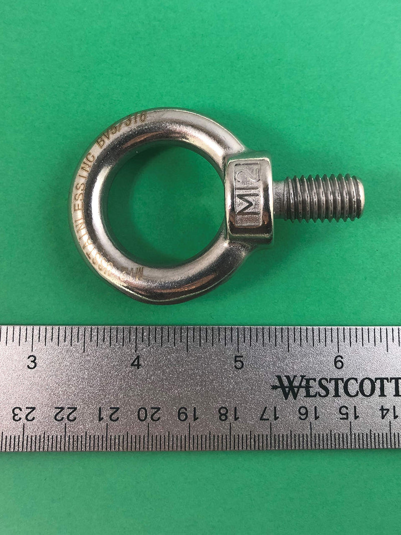 [Australia - AusPower] - 2 Pieces Stainless Steel 316 Lifting Eye Bolt 12mm M12 Marine Grade 