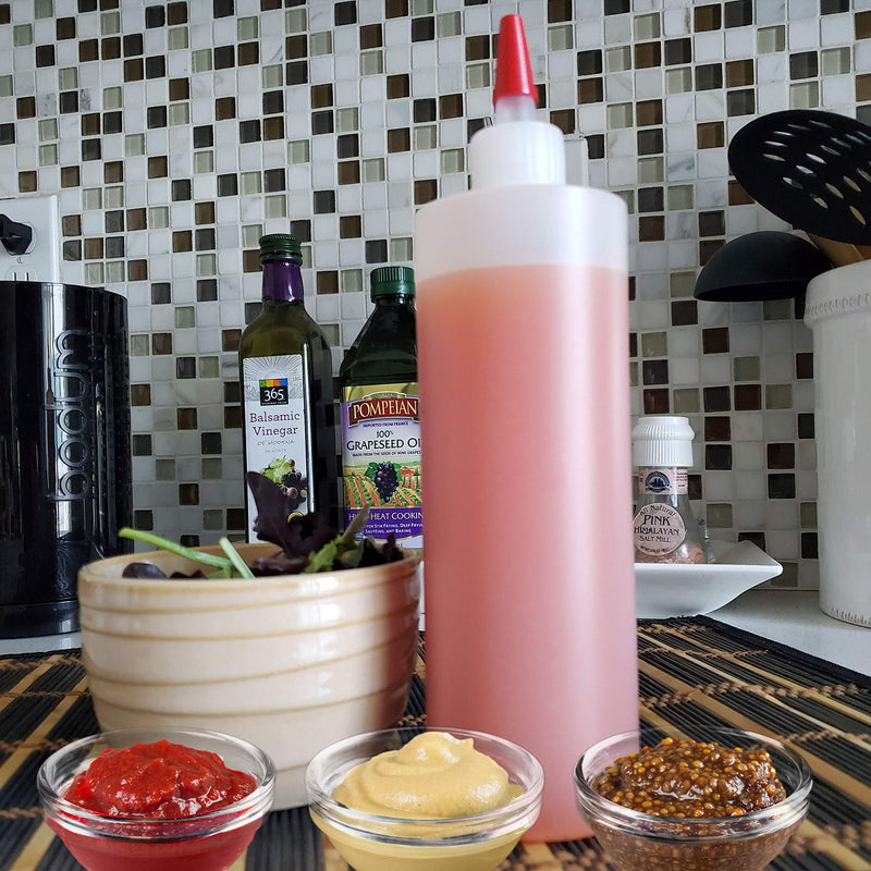 [Australia - AusPower] - kelkaa 32oz 28/410 HDPE Plastic Cylinder Squeeze Bottles with Dispensing Yorker Long Red Sealer Tip Caps, for Food, Crafts, DIY Liquid Products, Multi-Use Refillable Bottles (Pack of 4) 