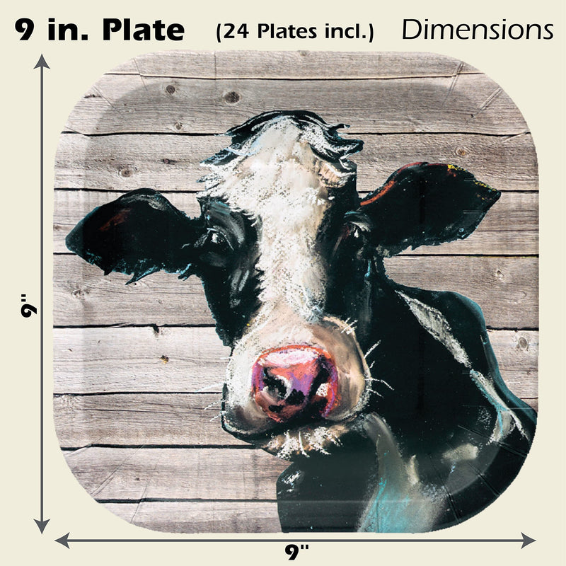 [Australia - AusPower] - Havercamp Cow 9” Plates on Barnwood (24 pcs.)! Authentic and Iconic Cow on a Rustic Barnwood Background. 24 Lg. 9 in. Square Dinner Plates. Pair with the Farm Table Collection! 24pcs - Cow Plates 