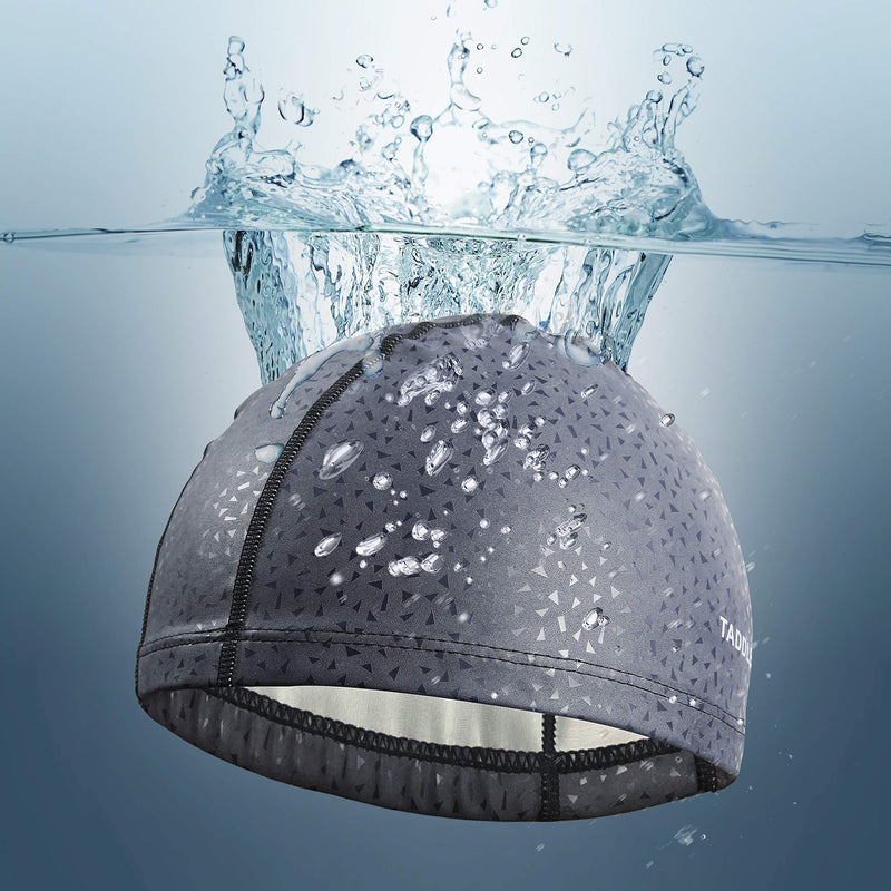 [Australia - AusPower] - Taddlee Men Swim Cap PU Fabric Silicone Swimming Hat Pool Waterproof Sports Adult Swim Wear Accessories Large Size Outdoor Gray 