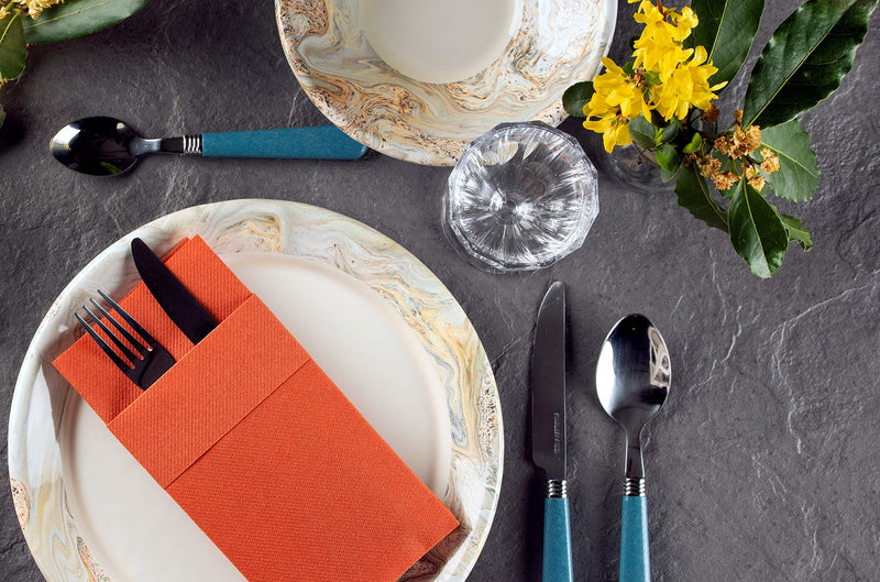 [Australia - AusPower] - Terracotta Dinner Napkins Cloth Like with Built-in Flatware Pocket, Linen-Feel Absorbent Disposable Paper Hand Napkins for Kitchen, Bathroom, Parties, Weddings, Dinners or Events, 1/8 Fold, Pack of 50 Terracotta 