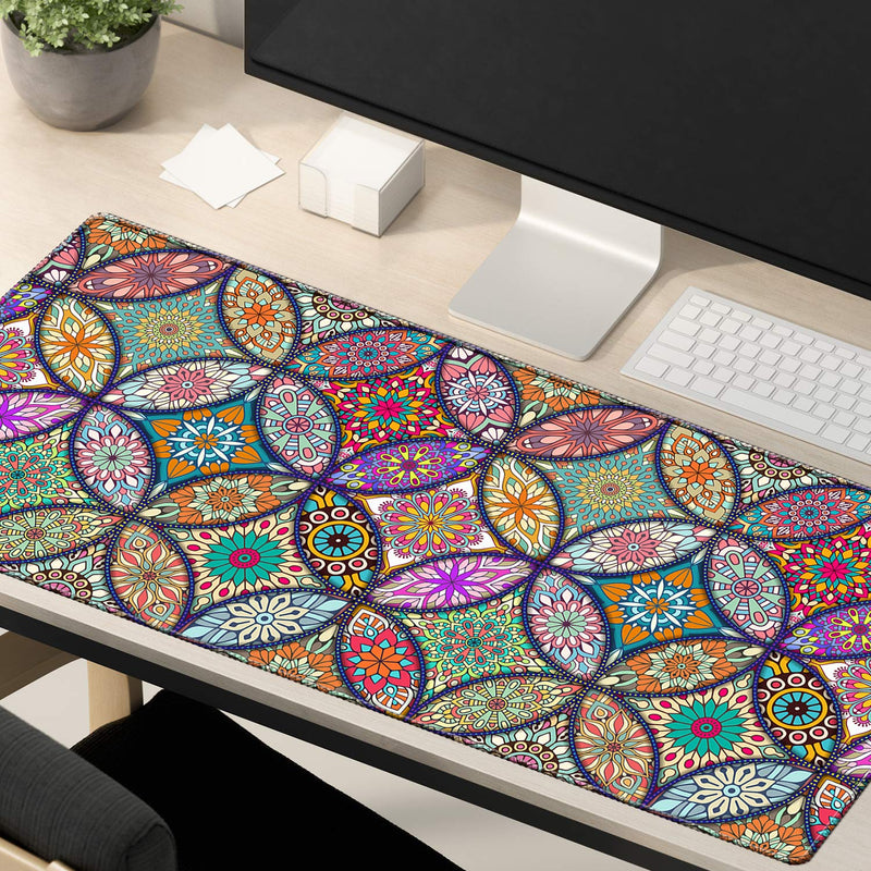 [Australia - AusPower] - EkuaBot Mandala Large Gaming Mouse Pad (35.4×15.7 in, 3mm Thick), Non-Slip Rubber Base and Reinforced Lock Edges, XXL Extended Mousepad for Work, Game, Desk mat, Desktop Decoration 