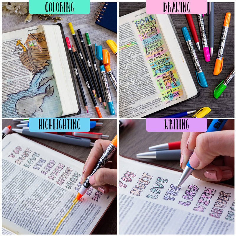 [Australia - AusPower] - BLIEVE - Bible Journaling Kit With Gel Highlighters And Pens No Bleed, Scripture Markers and Pencils Supplies, Stencils Planner Set For Coloring Journal Art Illustrated By Faith Christian Gifts 24pcs Brown 24pcs 