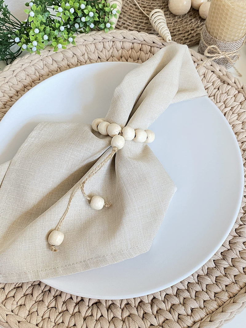 [Australia - AusPower] - LEBEJUA Napkin Rings Set of 6 - Wood Bead Napkin Rings - Rustic Wooden Napkin Holder Ring for Table - Handmade Napkin Ring with Wooden Beads - Farmhouse Wooden Napkin Rings Modern (Yavir) Yavir 