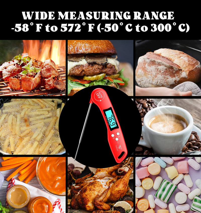 [Australia - AusPower] - DOQAUS Digital Meat Thermometer, Instant Read Food Thermometer for Cooking, Kitchen Thermometer Probe with Backlit & Reversible Display, Cooking Thermometer Temperature for Turkey Grill BBQ Candy Light Red 