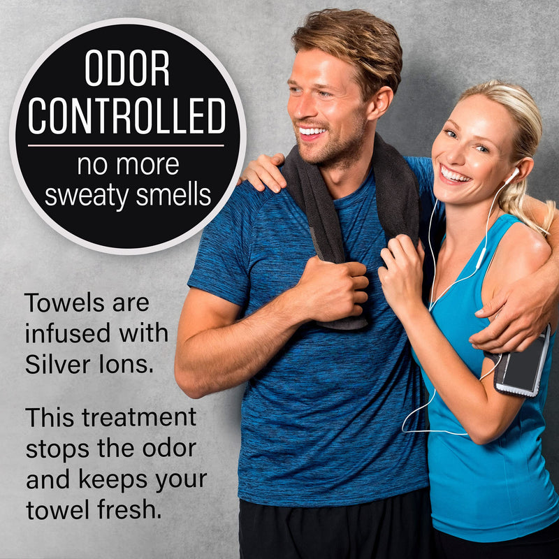 [Australia - AusPower] - Luxury Gym Towel for Sweat - 100% Organic Cotton - (15.75 X 31.5 inch) Soft and Absorbent Workout Towel - Silver Infused Sports Towel - Exercise and Gym Towel for Men and Women (Black) 