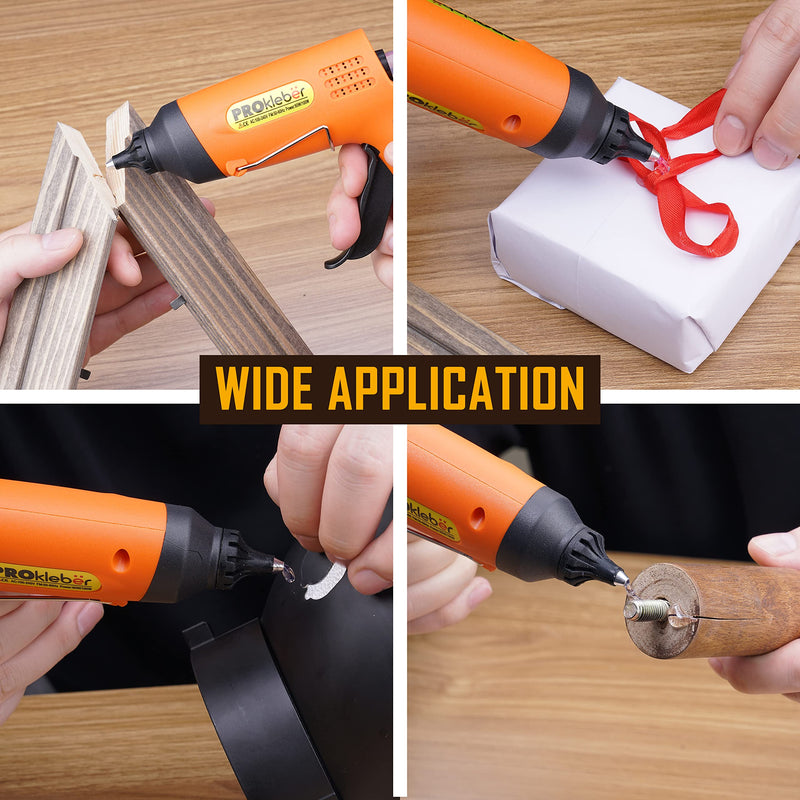 [Australia - AusPower] - PROkleber Hot Melt Glue Gun Kit Full Size (Not Mini) High/Low Temp Dual Power 60/100 Watt with 30 pcs Premium Glue Sticks for DIY Arts & Crafts Projects Sealing Quick Repairs Light and Heavy Duty Full Size Dual Temp 60/100W Orange/Black 