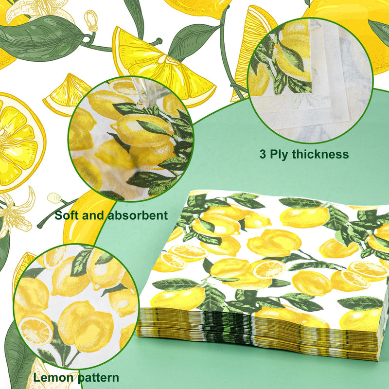 [Australia - AusPower] - 50 Count Lemon Paper Napkin 13 x 13 Inch Disposable Decorative Napkins 3-Ply Luncheon Paper Napkins Lemon Printed Square Beverage Dinner Napkins for Party Supplies Table Decor 50 
