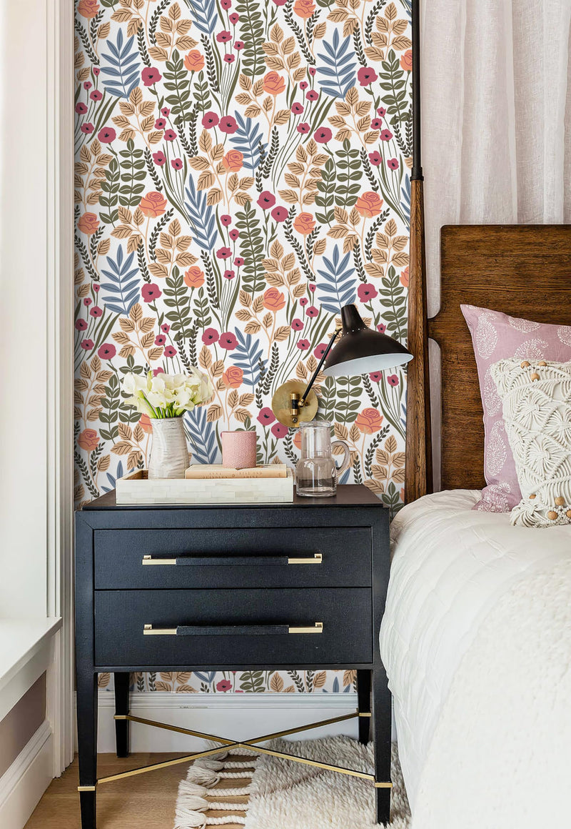 [Australia - AusPower] - HAOKHOME 93385-3 Peel and Stick Wallpaper Floral Removable Stick on Contact Paper for Bathroom Decor White/Pink/Brown 17.7in x 9.8ft 