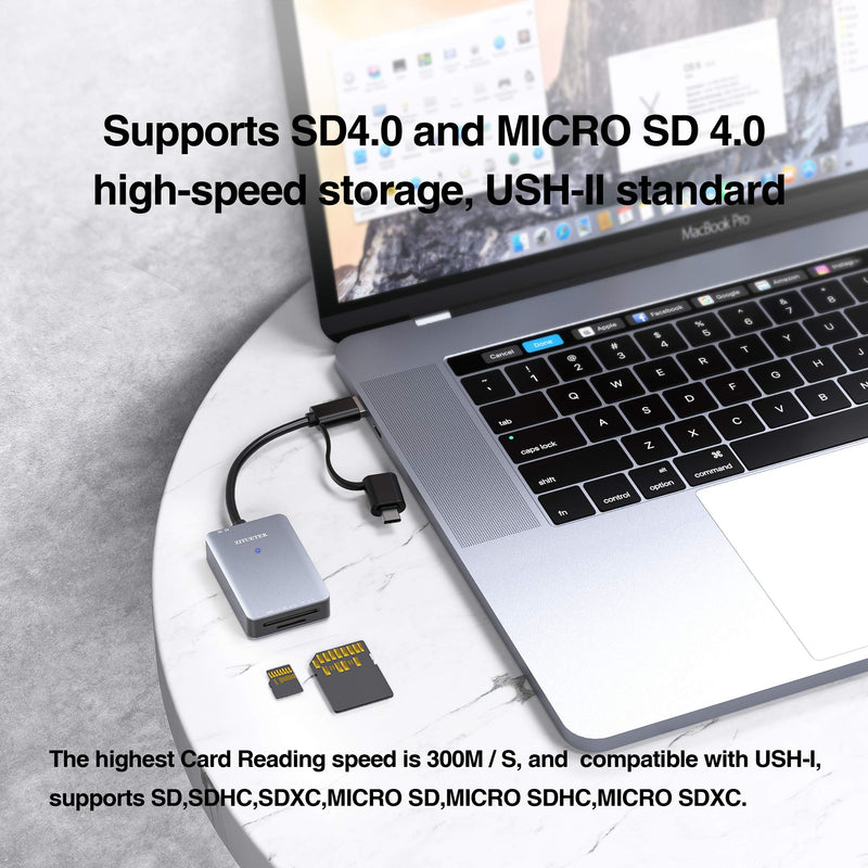 [Australia - AusPower] - UHS-II SD Card Reader,UP to 500M/S USB 3.0 Type-C Flash Memory Card Reader for USB C Device, SD/SDHC/SDXC/Micro SDXC/SD4.0/V90/V60/V30/1667X/2000X/1000X Memory Card and Professional Card - Grey 