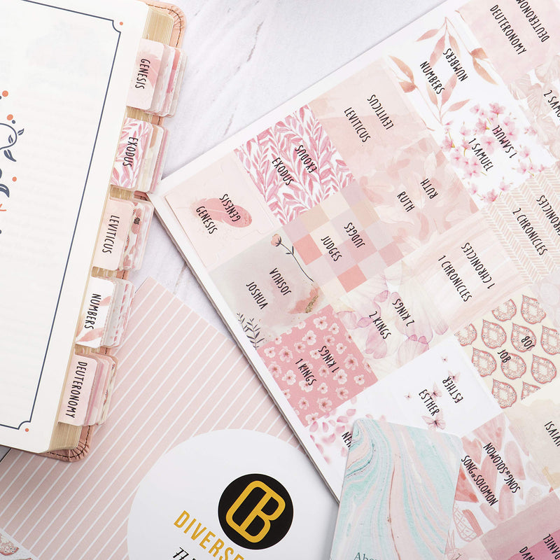 [Australia - AusPower] - DiverseBee Laminated Bible Tabs for Women (Large Print, Easy to Read), Colorful Bible Journaling Book Tabs, Christian Gift, 66 Bible Tabs Old and New Testament, Includes 11 Blank Tabs - Rose Theme 