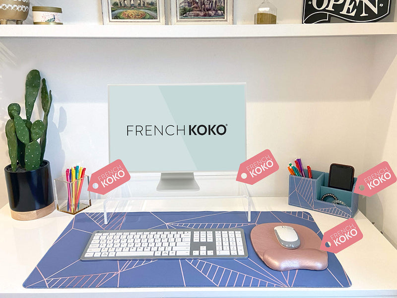 [Australia - AusPower] - French Koko Large Mouse Pad, Long Desk Mat Keyboard Pad Desktop Accessories Home School College Decor Supplies Pretty Mousepad Big Computer Office Essentials Women Girls XL Cute Pink Blue Cutesy Glam 30" x 15" 