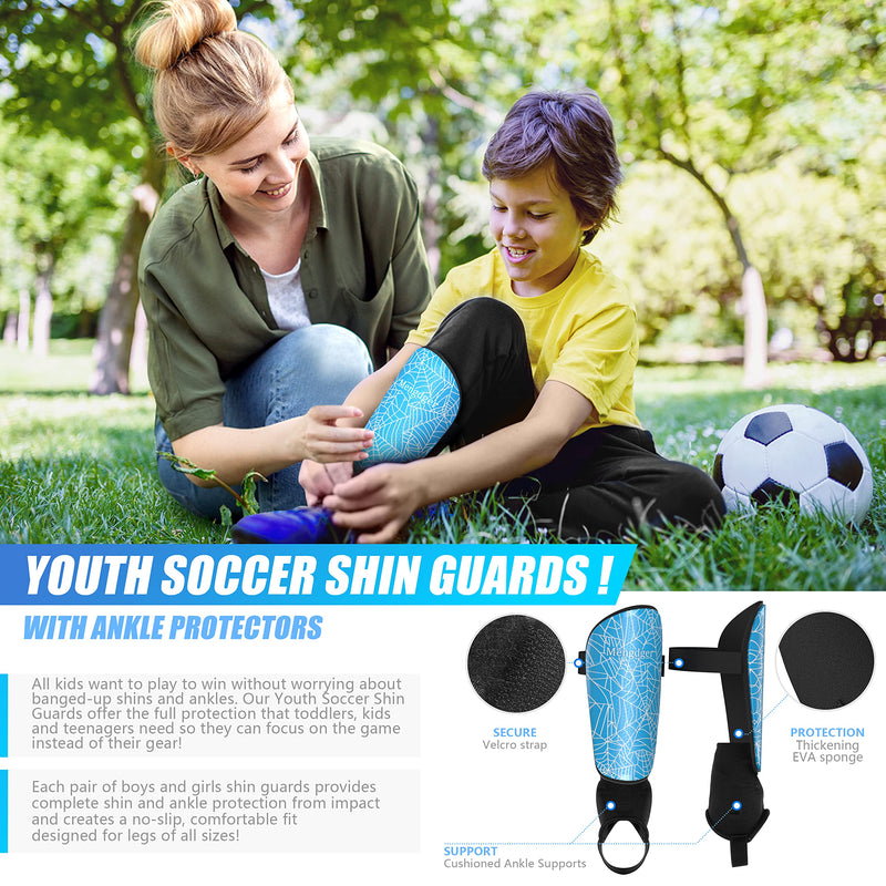 [Australia - AusPower] - Shin Guards Soccer Youth Kids with Ankle Support Boys Girls Toddler Shin Pads Sleeves EVA Cushion Protection Reduce Shocks Injurie Calf Protective Gear for 4 5 6 7 8 9 10 11 12 Years Old Medium Blue 
