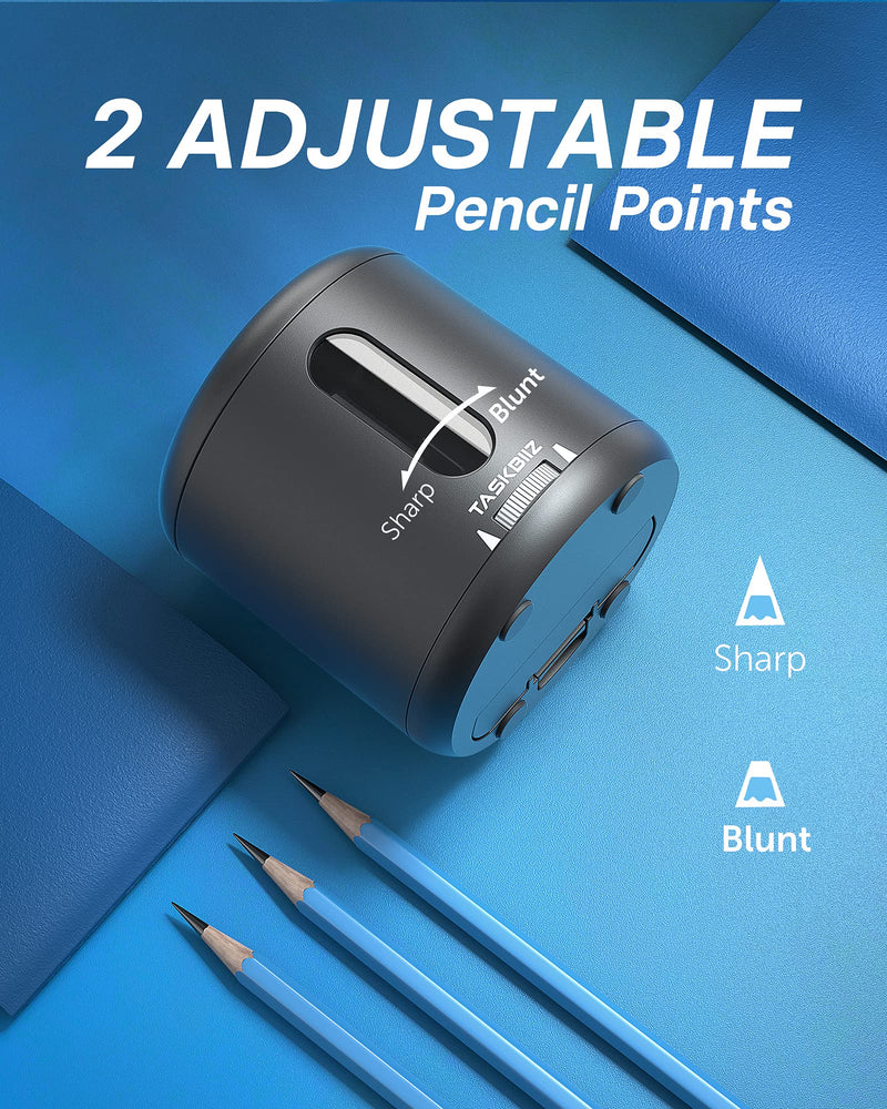 [Australia - AusPower] - Taskbiiz Pencil Sharpeners Electric Pencil Sharpener, Battery/USB Operated Portable Pencil Sharpener Kids,3s Fast Sharpen,Suitable for No.2/Colored Pencils(6-8mm),School/Classroom/Office/Home (Black) Black 