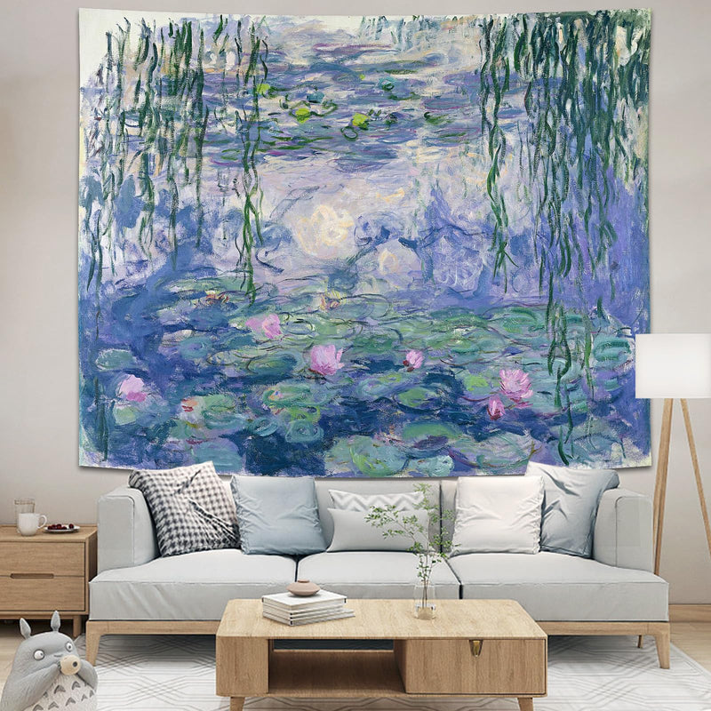 [Australia - AusPower] - Avinyl Floral Tapestry for Bedroom Aesthetic Water Lilies by Monet Wall Art Tapestry Abstract Nature Flower Wall Hanging for Living Room Dorm Decor 51in x 60in Blue 51.00" x 60.00" 