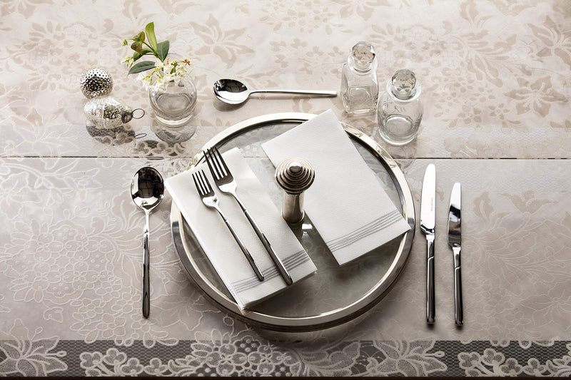 [Australia - AusPower] - Disposable Hand Towels | Decorative Dinner Napkins | Soft, Absorbent Disposable Paper Guest Towels for Kitchen, Bathroom, Parties, Weddings, Dinners Or Events White and Silver Napkins 100 Pack White / Silver 