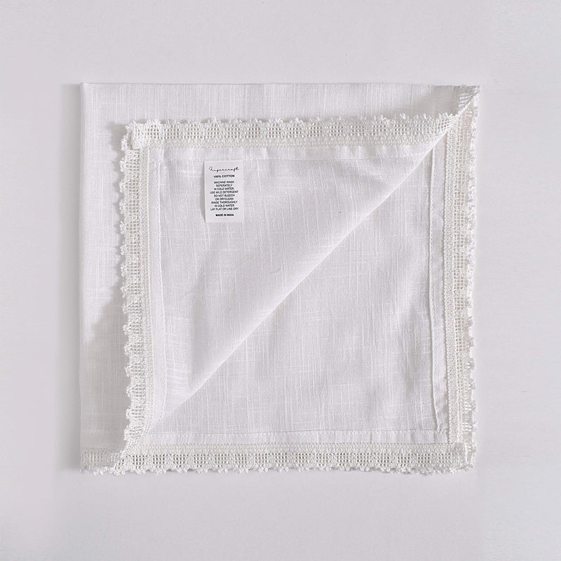 [Australia - AusPower] - FINGERCRAFT Oversized Dinner Cloth Napkins White in 100% Texture Slub Cotton Fabric 12 Pack 20X20 Inch White Premium Quality, Mitered Corners for Every Day Use Napkins are Pre Shrunk and White lace 