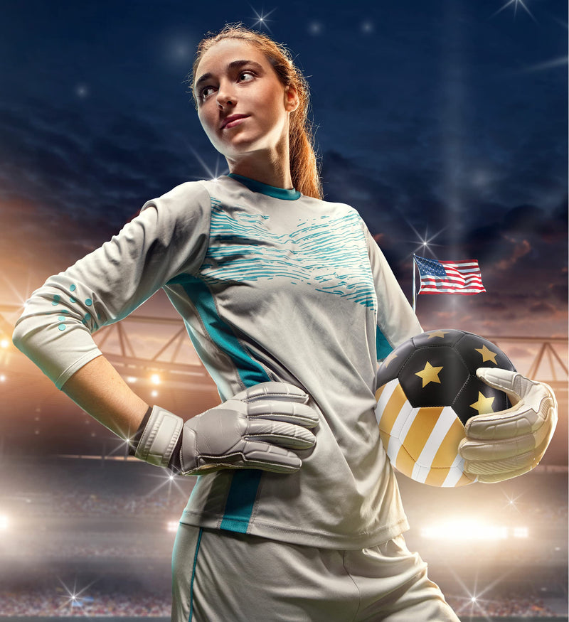 [Australia - AusPower] - Barocity Golden US Flag Soccer Ball - Premium Official Match Ball with Gold Stars Artwork, Durable Sport Boys and Girls Gold Soccer Ball for Indoor, Outdoor, Training, and Practice Games Size 5 