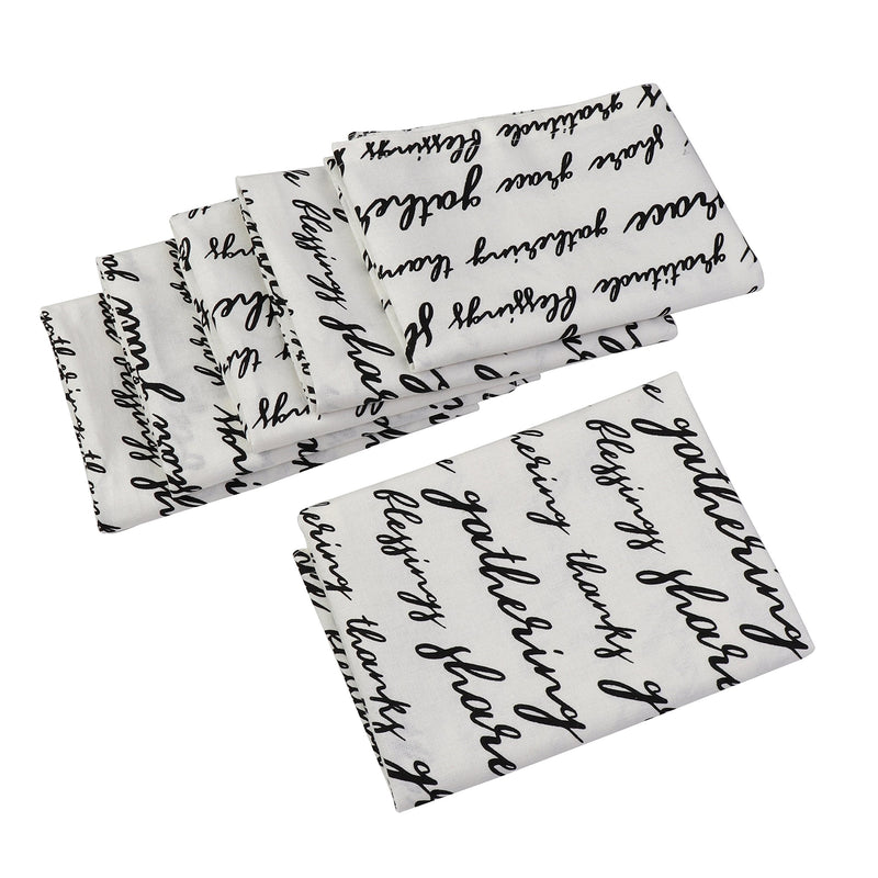 [Australia - AusPower] - The White Petals Set of 6 Thanksgiving Cloth Napkins, 100% Cotton, Napkins with Text- Blessings, Share, Grace, 20x20 inch 
